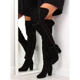 Černé kozačky na vysokém podpatku 539-1 Black černá 2 Černé kozačky na vysokém podpatku 539-1 Black černá 2