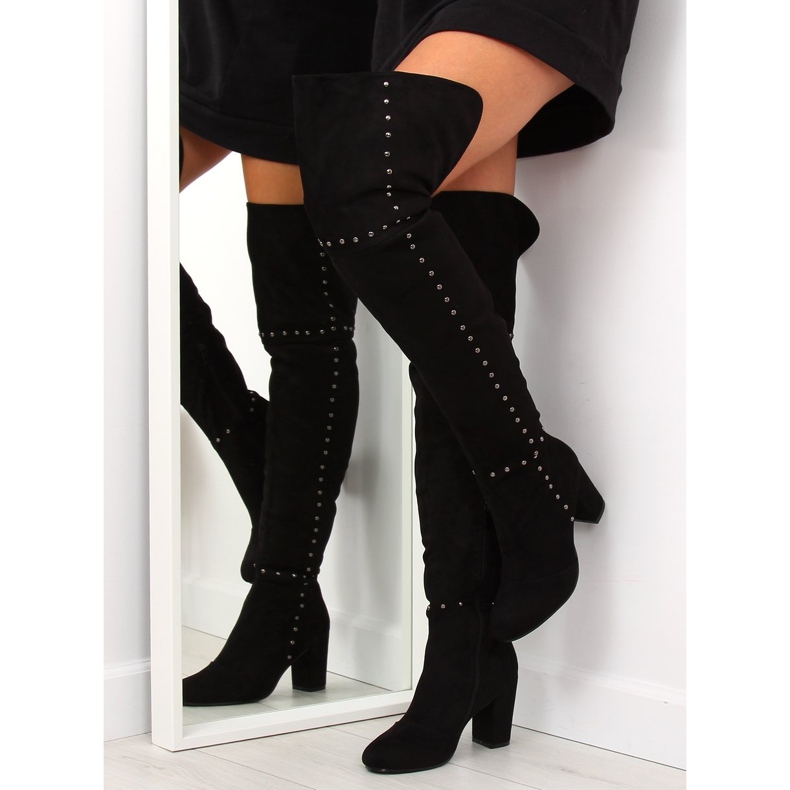 Černé kozačky na vysokém podpatku 539-1 Black černá 2 Černé kozačky na vysokém podpatku 539-1 Black černá 2