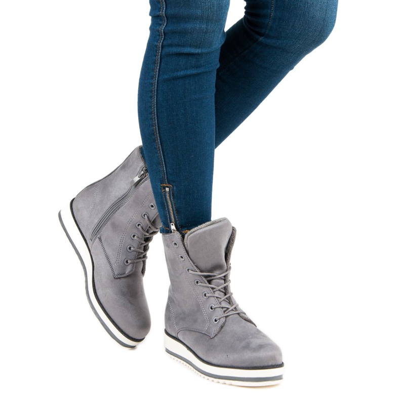 Teplé, zavázané kotníkové boty šedá 2