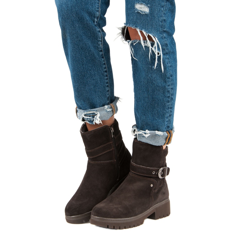 Teplé kožené boty hnědý 1