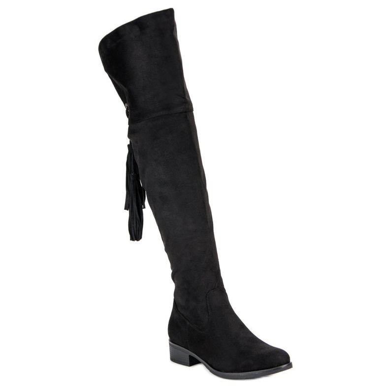 Forever Folie Černé stehenní kozačky na plochém podpatku černá 1