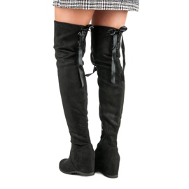 Bestelle Černé stehenní boty na klínku černá 2 Bestelle Černé stehenní boty na klínku černá 2