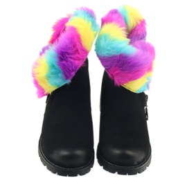 Sergio Leone Boty s barevnou kožešinou na zip černý vícebarevný 5