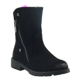 Sergio Leone Boty s barevnou kožešinou na zip černý vícebarevný 1