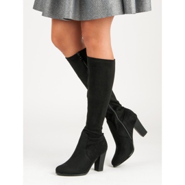 Semišové kozačky na sloupku černý 1