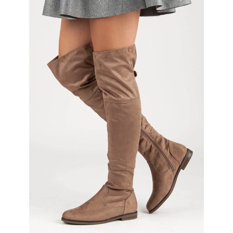 SDS Semišové stehenní boty hnědý 1