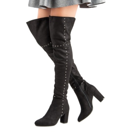 Černé stehenní boty na sloupku černý 2