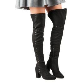 Černé stehenní boty na sloupku černý 1