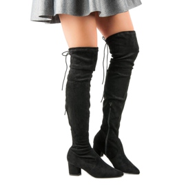 Vices Černé stehenní boty In Spitz černý 1