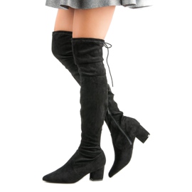 Vices Černé stehenní boty In Spitz černý 2