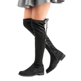 Bello Star Černé kozačky nad kolena černý 2