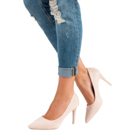 Béžové semišové jehlové podpatky béžový 1