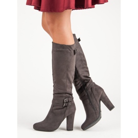 Groto Gogo Semišové kozačky na sloupku šedá 1