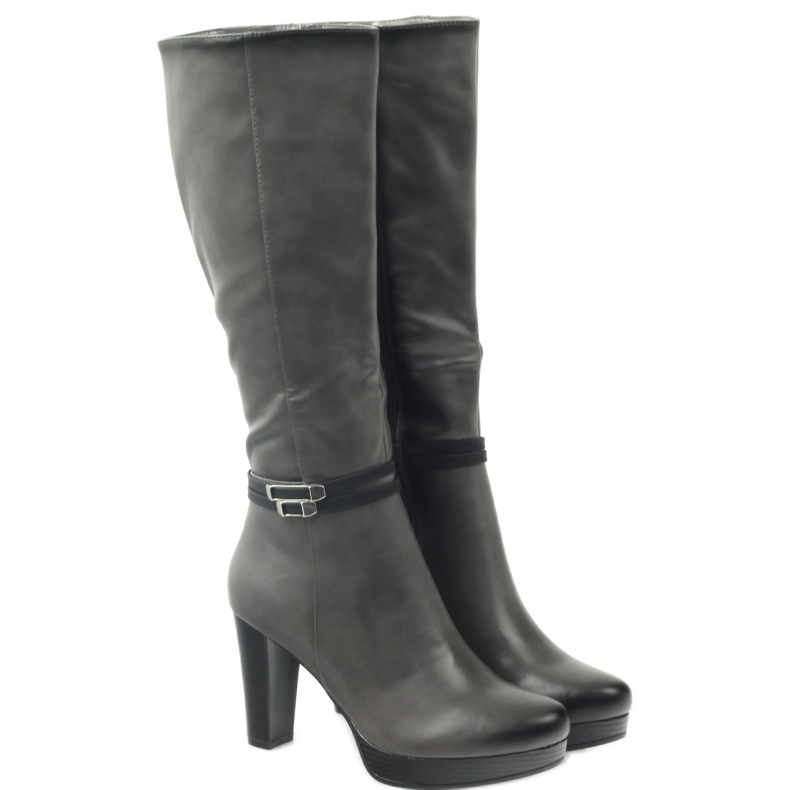 M.Daszyński Boty na sloupku Daszyński AM61 černá šedá 3