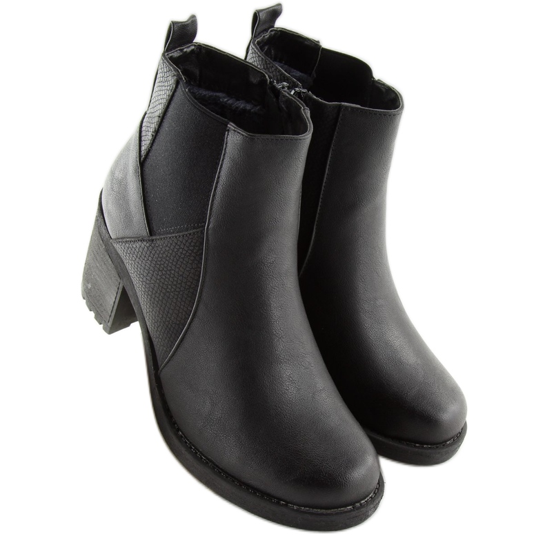 Černé kozačky na širokém podpatku 1032-1 Black černý 1