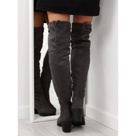 Kozačky nad kolena se širokými podpatky šedá BH108-HB šedá 2