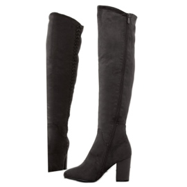 Šedé kozačky na podpatku BH133-HB Grey šedá 1