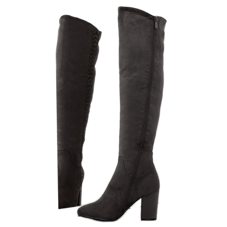 Šedé kozačky na podpatku BH133-HB Grey šedá 1