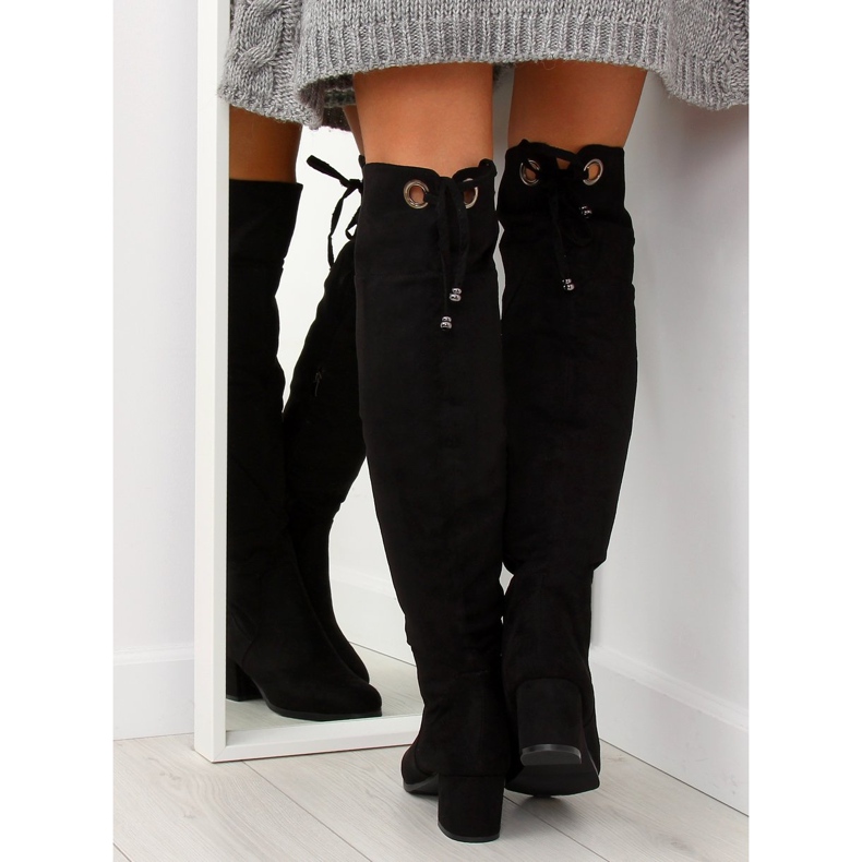 Černé kozačky na vysokém podpatku B-318 černé černá 2 Černé kozačky na vysokém podpatku B-318 černé černá 2