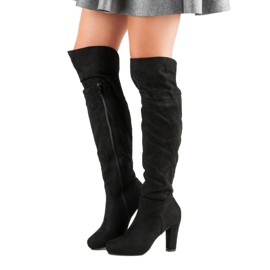 Semišové kozačky na sloupku černý 1