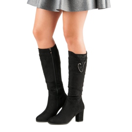 Semišové kozačky na vysokém podpatku černá 1 Semišové kozačky na vysokém podpatku černá 1