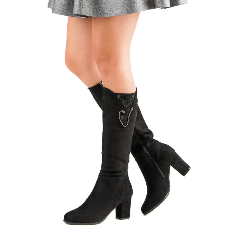 Semišové kozačky na vysokém podpatku černá 2 Semišové kozačky na vysokém podpatku černá 2