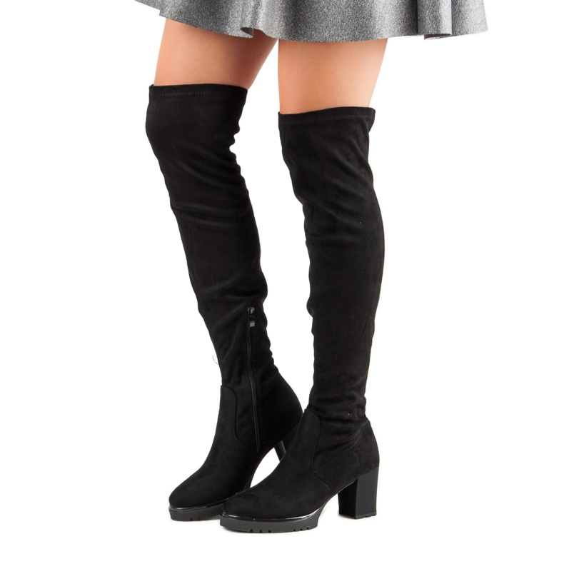 Semišové kozačky na platformě černý 1