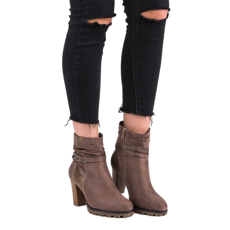 Super Mode Stylové kozačky na sloupek hnědý 1