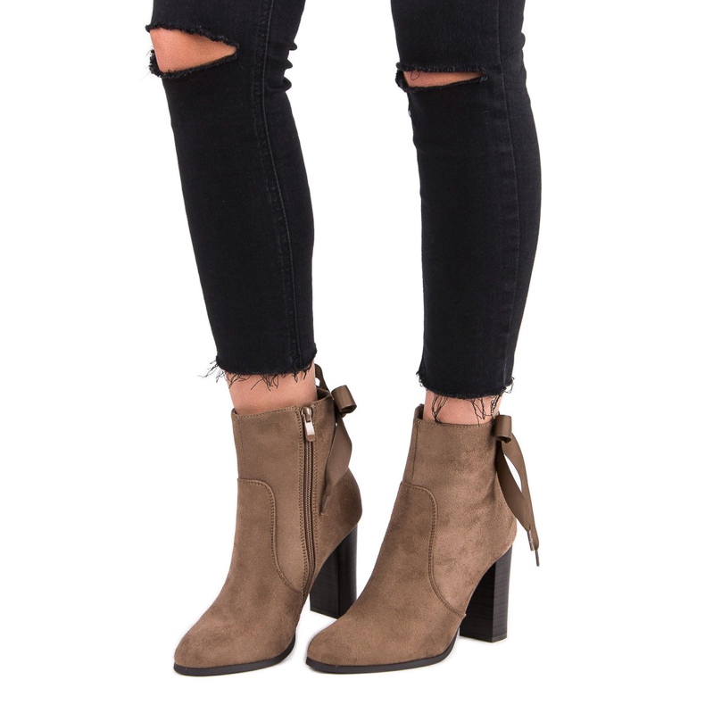 Super Mode Elegantní kozačky na sloupek hnědý 1