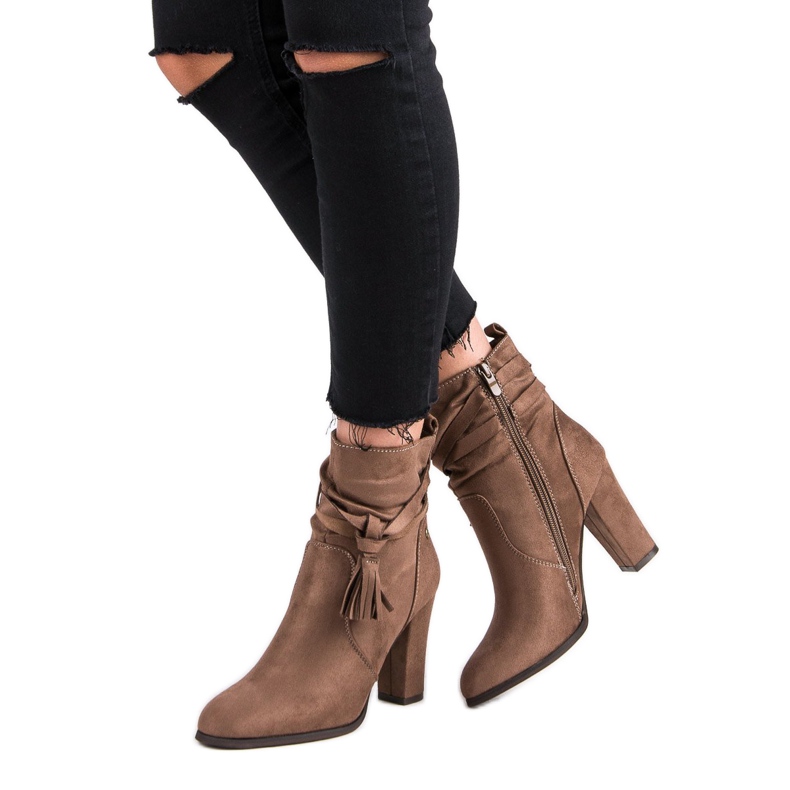 Super Mode Elegantní kozačky na sloupek hnědý 2