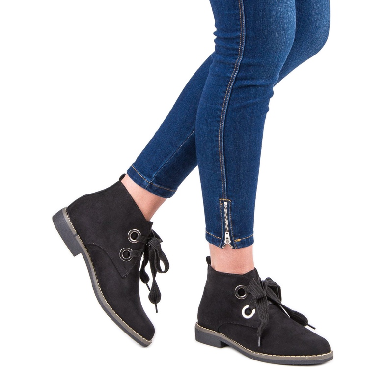 Super Mode Semišové vázané boty černá 2