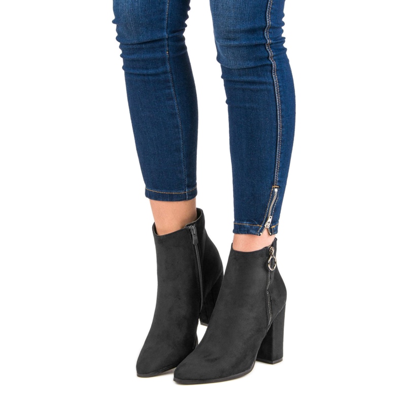 Super Mode Semišové kotníkové boty na vysokém podpatku černá 2