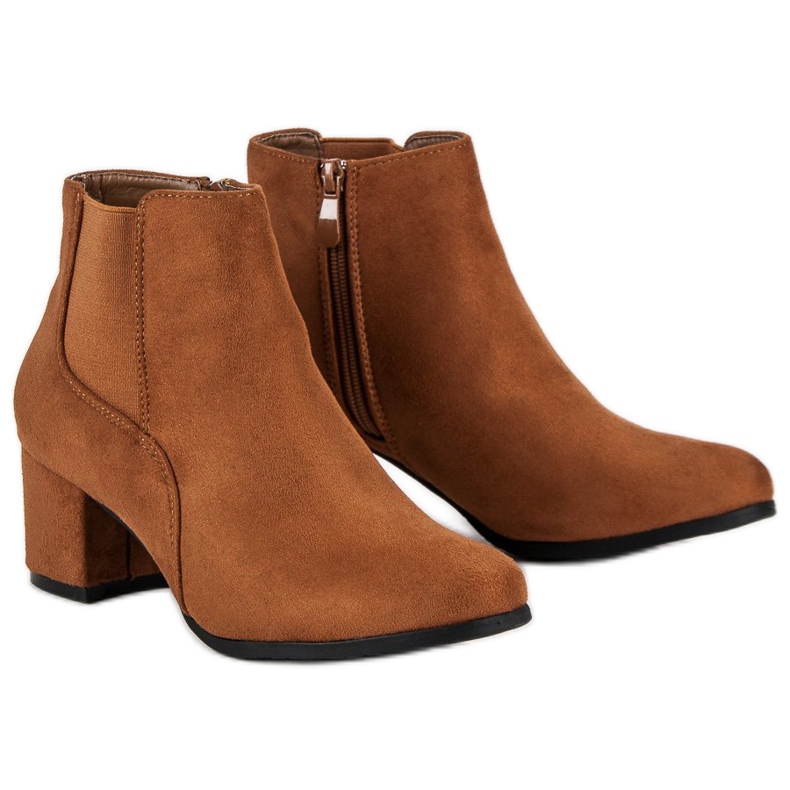 Nio Nio Semišové boty Chelsea na vysokých podpatcích hnědý 1