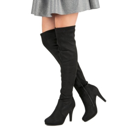Super Me Semišové kozačky na vysokém podpatku černý 2