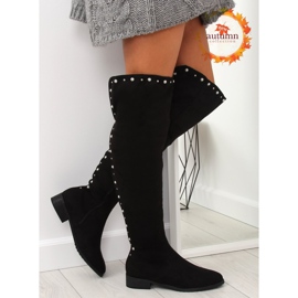 Kozačky nad kolena s perlami, černá 688-5 černá černý 1