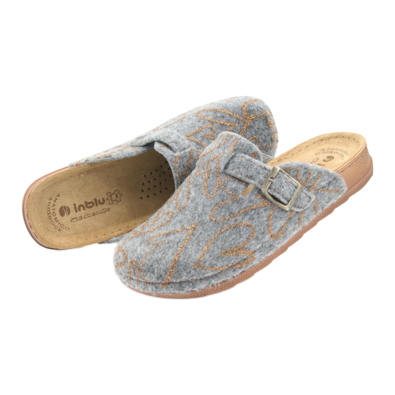 Plstěné pantofle Inblu UA033 zlaté srdce šedá žlutá 4