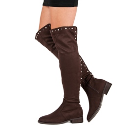 Cm Paris Kozačky nad stehna s korálky hnědý 1 Cm Paris Kozačky nad stehna s korálky hnědý 1