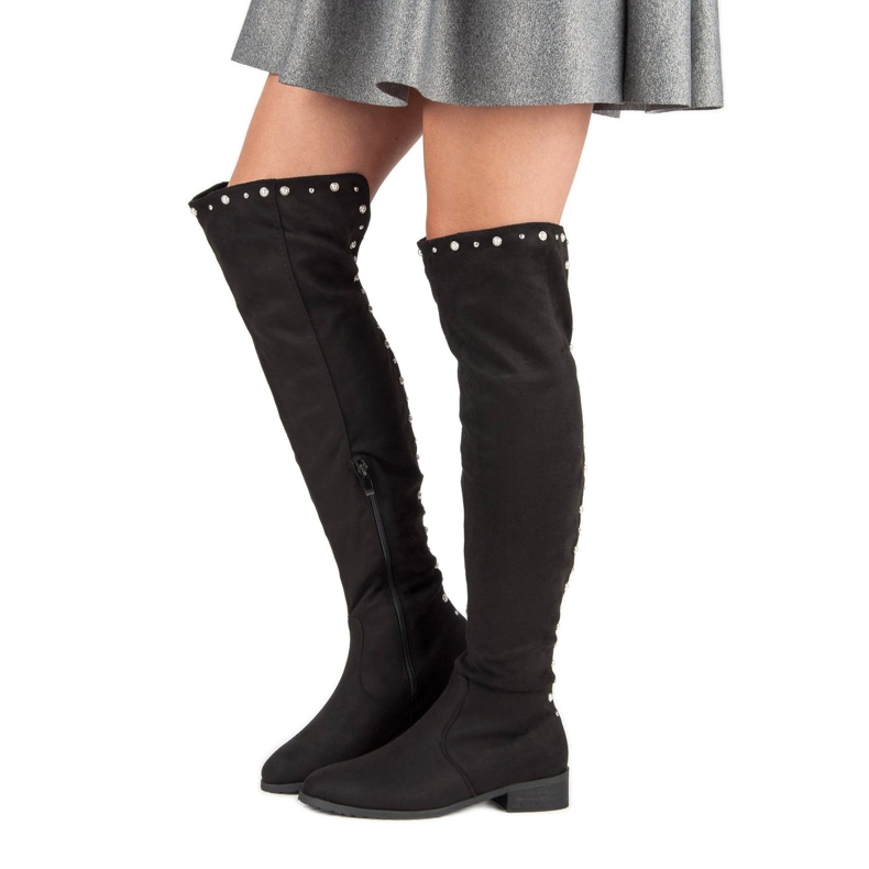 Cm Paris Kozačky nad stehna s korálky černý 2