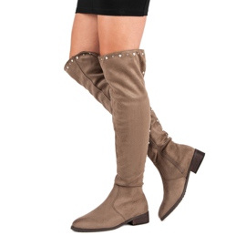 Cm Paris Kozačky nad stehna s korálky hnědý 1