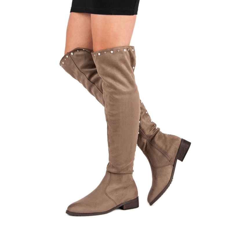 Cm Paris Kozačky nad stehna s korálky hnědý 1