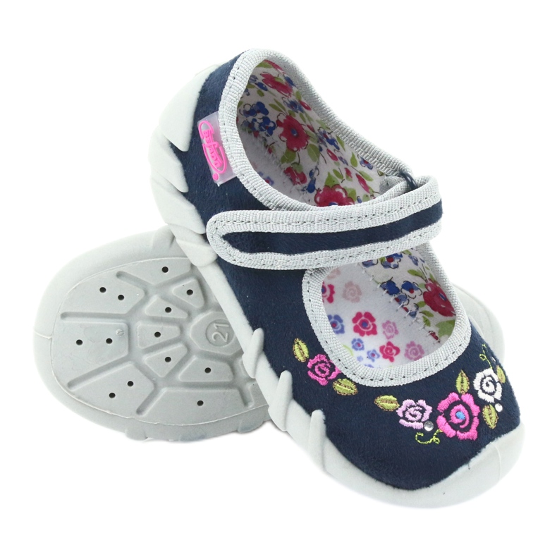 Befado dětské boty balerínky pantofle 109P170 šedá námořnická modrá 3