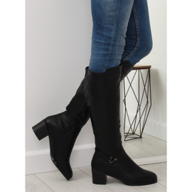 Černé kozačky na nízkém podpatku SG-206 Black černý 2