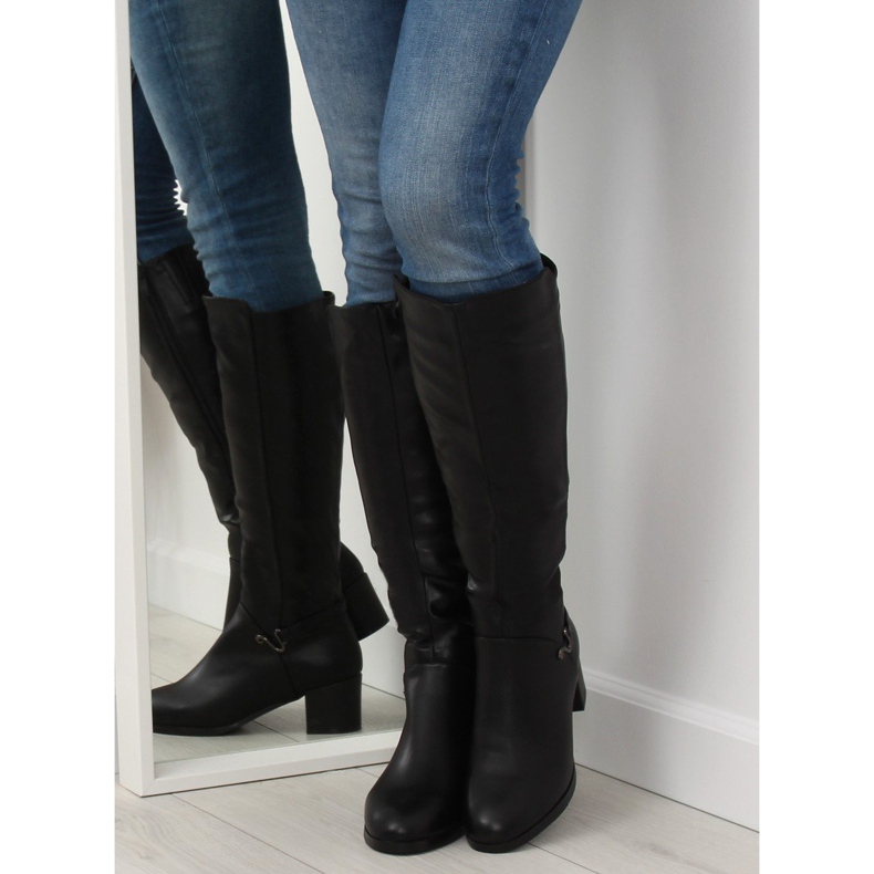 Černé kozačky na nízkém podpatku SG-206 Black černá 1 Černé kozačky na nízkém podpatku SG-206 Black černá 1