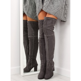 Šedá Kozačky nad kolena NC221 Šedá 1