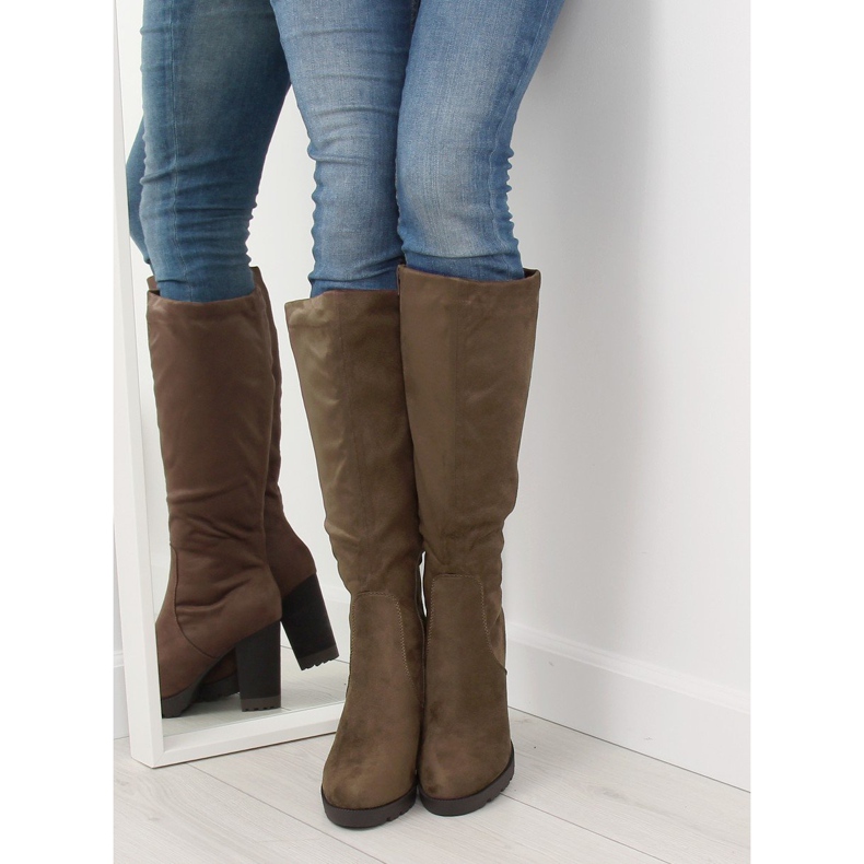 Boty na vysokém podpatku khaki 7290 Khaki 1