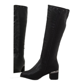 Černé kozačky na pohodlném podpatku SG-199 Black černý 2
