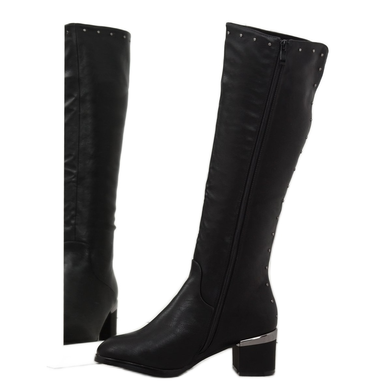 Černé kozačky na pohodlném podpatku SG-199 Black černý 2