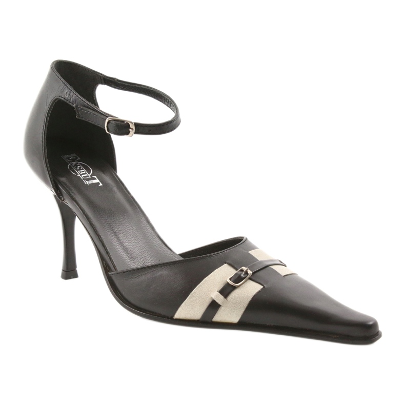 Eksbut Černé kožené sandály 076 na špendlíku černá 1