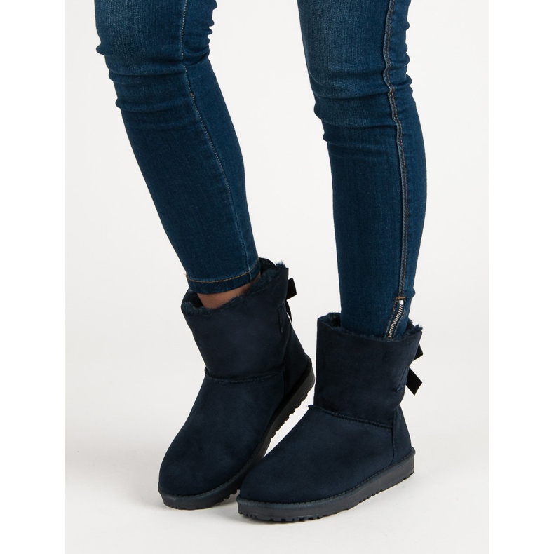 Queentina Tmavě modrá mukluki s mašlí modrý 1