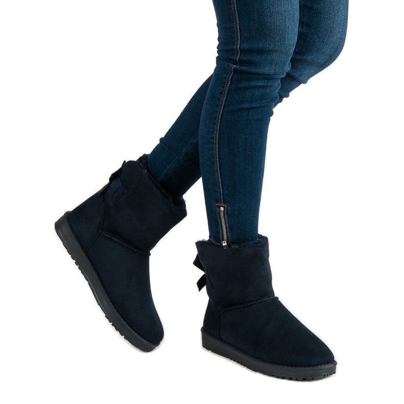 Queentina Tmavě modrá mukluki s mašlí modrý 2